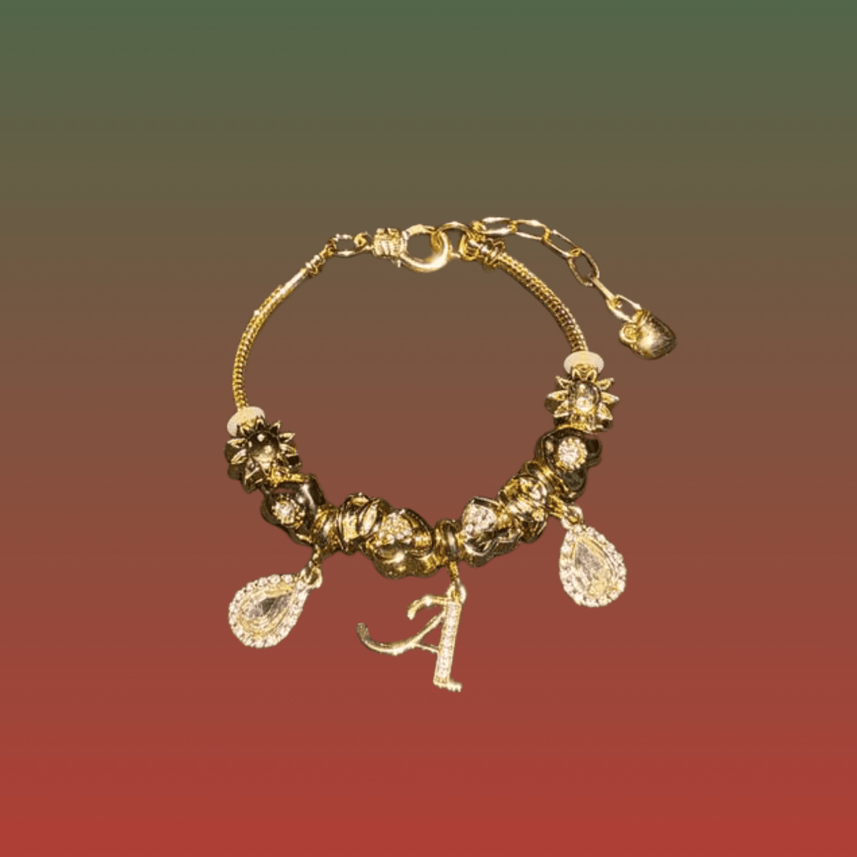 Gold Tone Initial Charm Snake Chain Bracelet