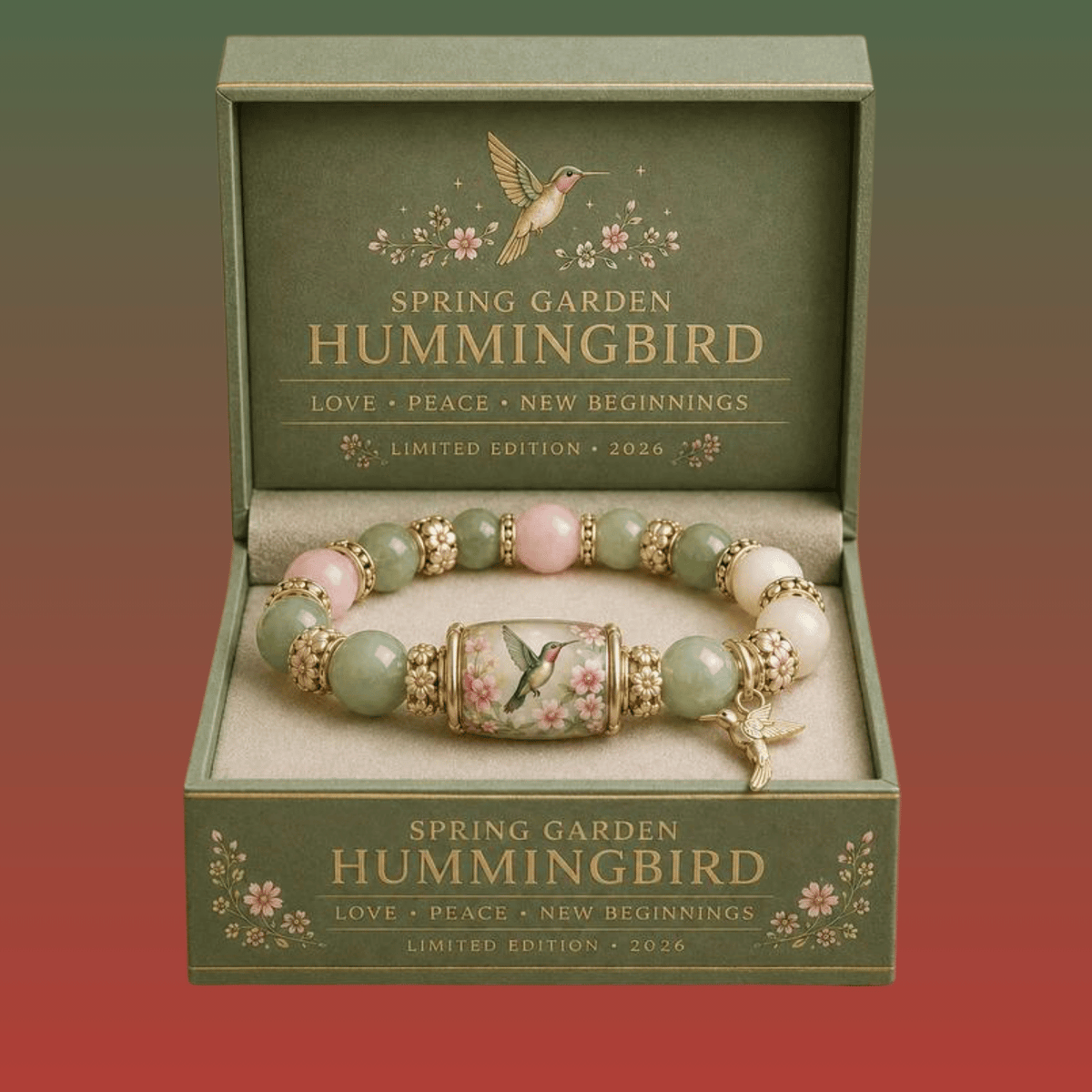 Boxed Floral Stone Bead Charm Bracelet