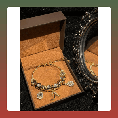 Gold Tone Initial Charm Snake Chain Bracelet