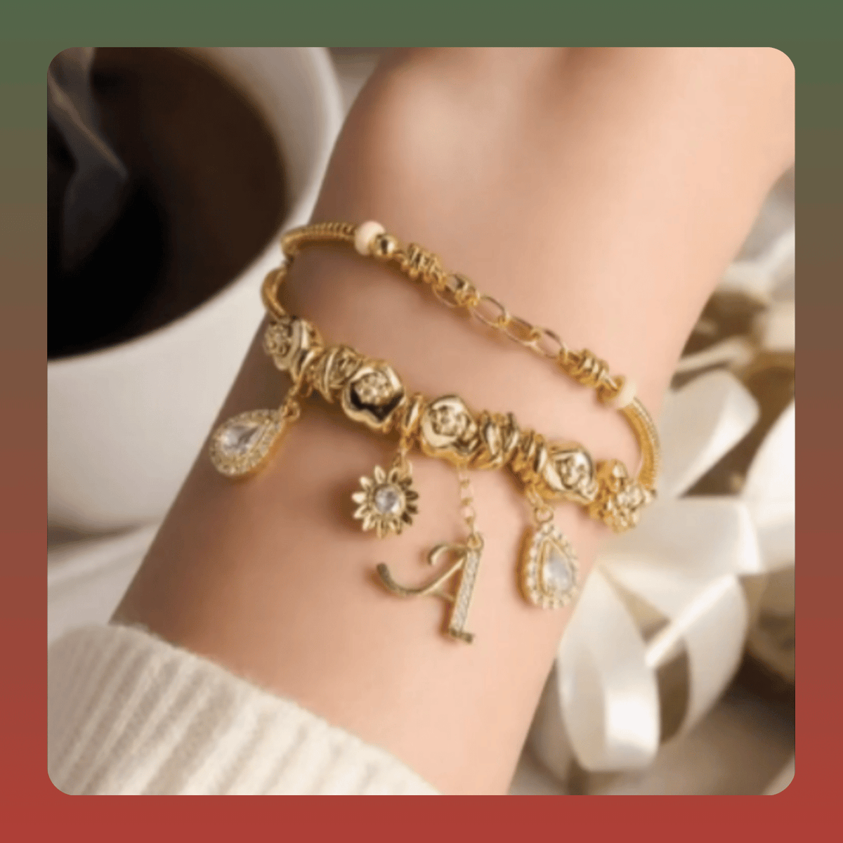 Gold Tone Initial Charm Snake Chain Bracelet